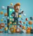 The Engineer comes out of the phone. Create a 3D image of a Engineer character stepping out of a giant smartphone, holding a smartphone, with a app interface on the screen. The businessman should be wearing a suit, with clear, well-defined features and no facial details necessary. --ar 3:2 --style raw --stylize 500 --v 6 Job ID: 0a85e9d7-fd6c-4b68-804e-917a9276eb52